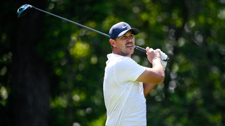 Brooks Koepka tees off on the fifth hole during the first round of the BMW Championship golf tournament, Thursday, Aug. 26, 2021, at Caves Valley Golf Club in Owings Mills, Md. (Nick Wass/AP)