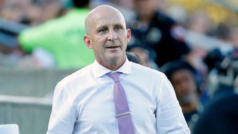 Carolina Courage head coach Paul Riley watches from the sideline during the second half of an NWSL championship soccer game against the Chicago Red Stars in Cary, N.C., Sunday, Oct. 27, 2019. (Karl B DeBlaker/AP) 
