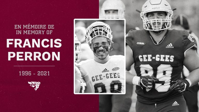 Gee-Gees defensive lineman Francis Perron passed away on Saturday, Sept. 18, 2021. (Photo courtesy @uOttawaGeeGees/Twitter)