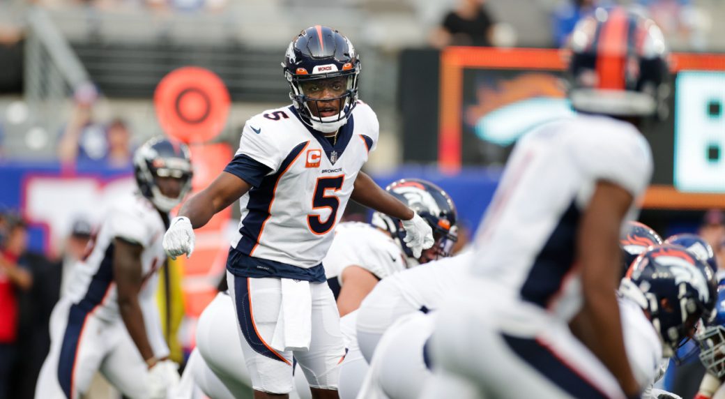 Denver Broncos quarterback Teddy Bridgewater (5) warms up against