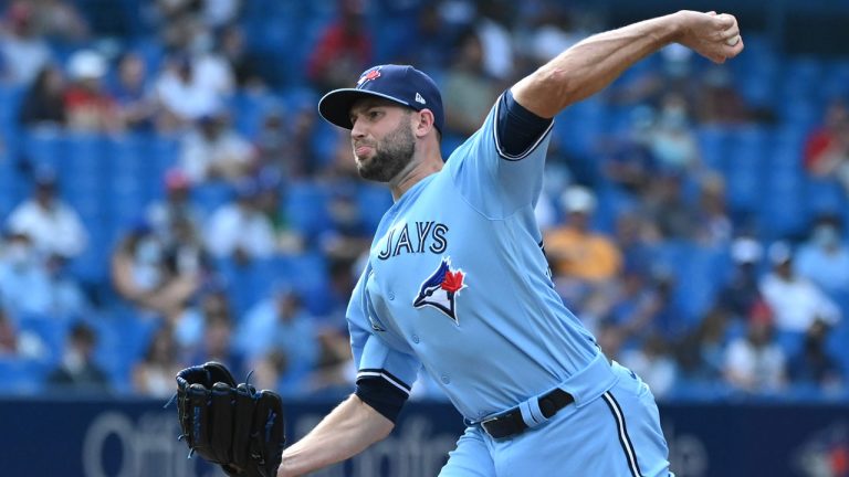 Toronto Blue Jays' Tim Mayza pitches in the eighth inning of an American League baseball game against the Detroit Tigers. (Jon Blacker/CP)