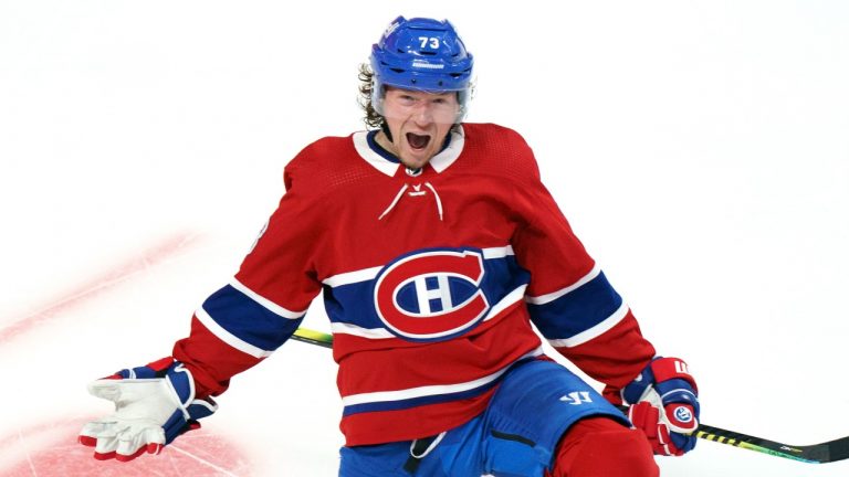 Montreal Canadiens' Tyler Toffoli celebrates after scoring the winning goal following overtime NHL Stanley Cup playoff hockey action against the Winnipeg Jets, in Montreal, Monday, June 7, 2021. (Paul Chiasson/CP)