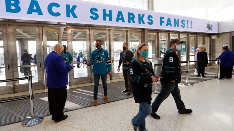 The Sharks-Jets game at SAP Center on Saturday was delayed because of COVID-19 protocol. (AP/file) 