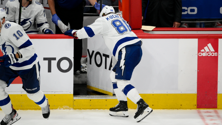 Tampa Bay Lightning right winger Nikita Kucherov is out 8-10 weeks after having a lower-body repair done. (AP)