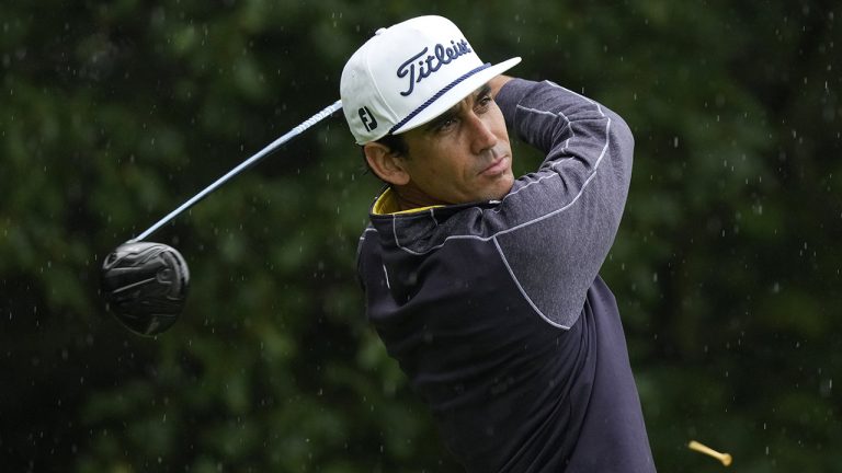 Rafa Cabrera Bello hits off the second tee during the final round of the John Deere Classic golf tournament, Sunday, July 11, 2021, at TPC Deere Run in Silvis, Ill. (Charlie Neibergall/AP)