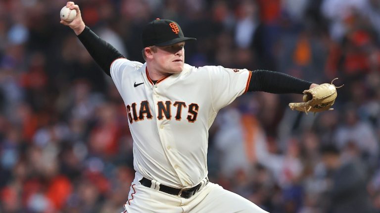 San Francisco Giants' Logan Webb pitches against the Los Angeles Dodgers. (John Hefti/AP).