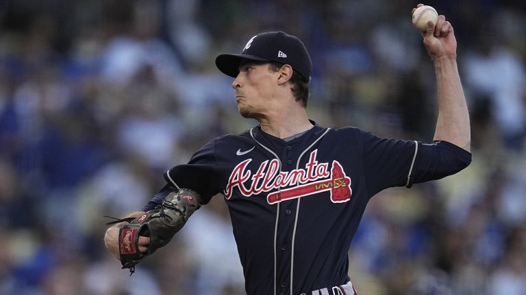 Atlanta Braves pitcher Max Fried throws in the first inning against the Los Angeles Dodgers in Game 5 of baseball's National League Championship Series. (Ashley Landis/AP)