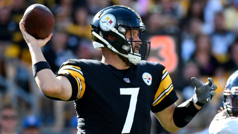 Pittsburgh Steelers quarterback Ben Roethlisberger (7) throws a pass during the second half of an NFL football game against the Denver Broncos in Pittsburgh, Sunday, Oct. 10, 2021. The Steelers won 27-19. (Don Wright/AP) 