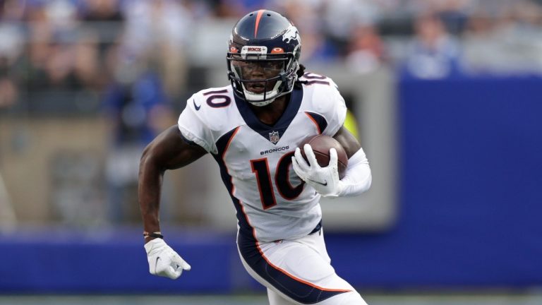 Denver Broncos' Jerry Jeudy (10) runs upfield during the first half of an NFL football game. (AP/file)