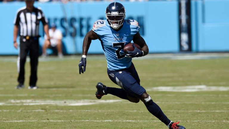 Tennessee Titans wide receiver Julio Jones carries the ball against the Indianapolis Colts in the first half of an NFL football game Sunday, Sept. 26, 2021, in Nashville, Tenn. (Mark Zaleski/AP)