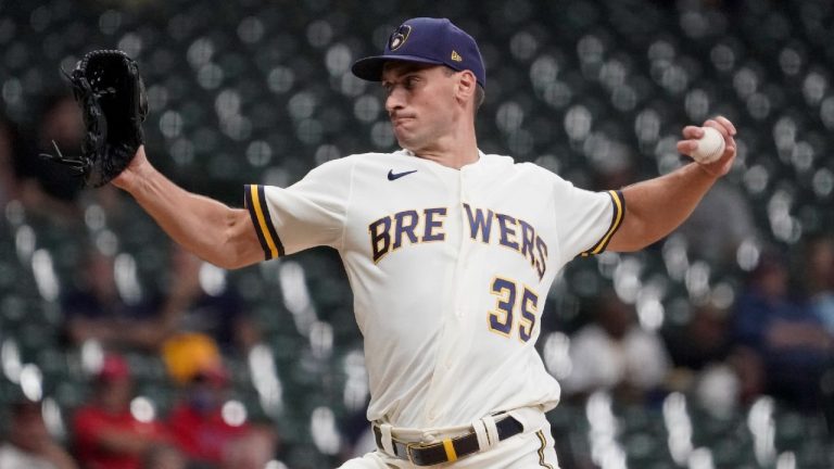 Milwaukee Brewers relief pitcher Brent Suter throws during the fourth inning of a baseball game against the Philadelphia Phillies Wednesday, Sept. 8, 2021, in Milwaukee. (Morry Gash/AP)