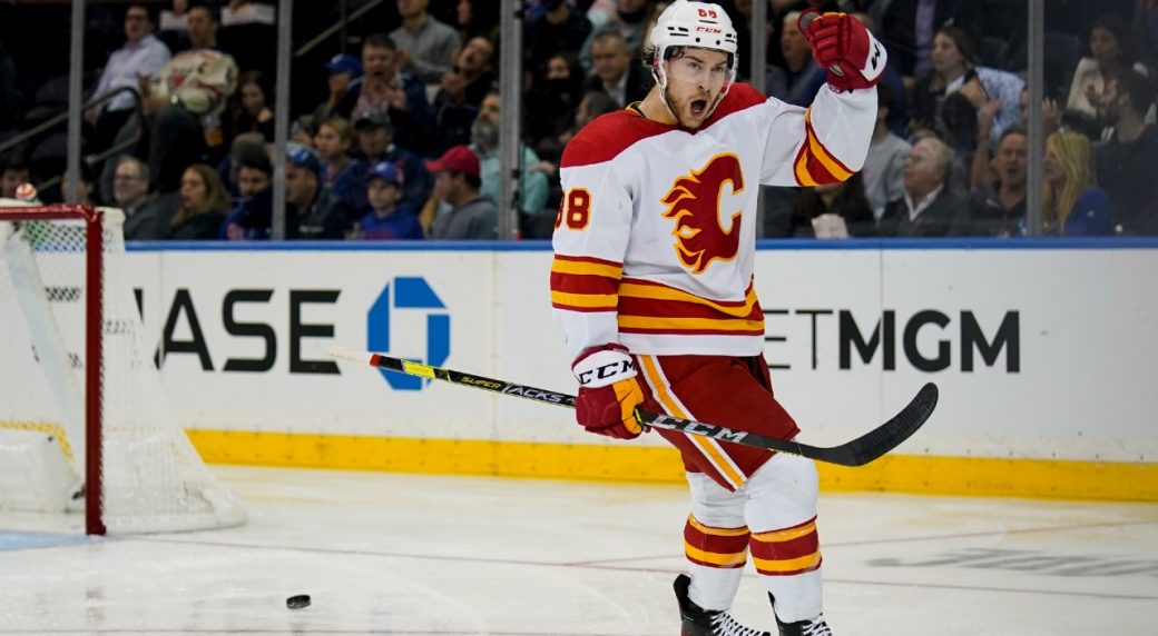 Calgary Flames' Andrew Mangiapane plays during an NHL hockey game