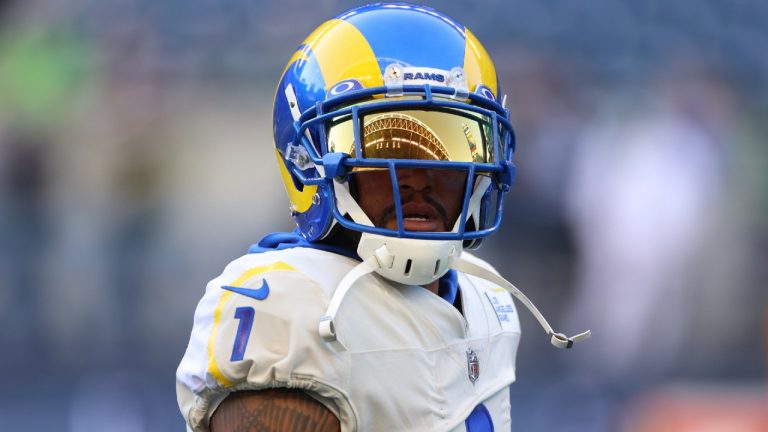 Los Angeles Rams wide receiver DeSean Jackson warms up before an NFL football game against the Seattle Seahawks, Thursday, Oct. 7, 2021, in Seattle (Craig Mitchelldyer/AP).