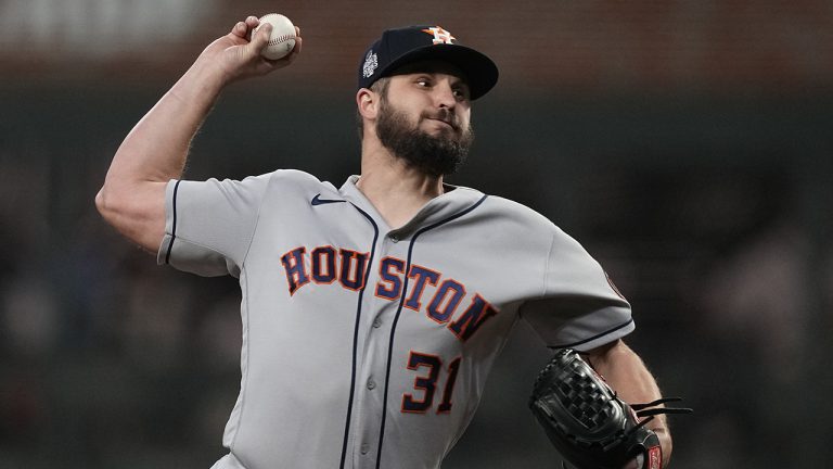 Houston Astros relief pitcher Kendall Graveman during the eighth inning in Game 5 of baseball's World Series. (David J. Phillip/AP)