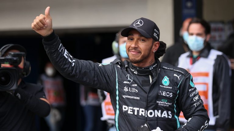 Mercedes driver Lewis Hamilton. (Lars Baron/Pool via AP)