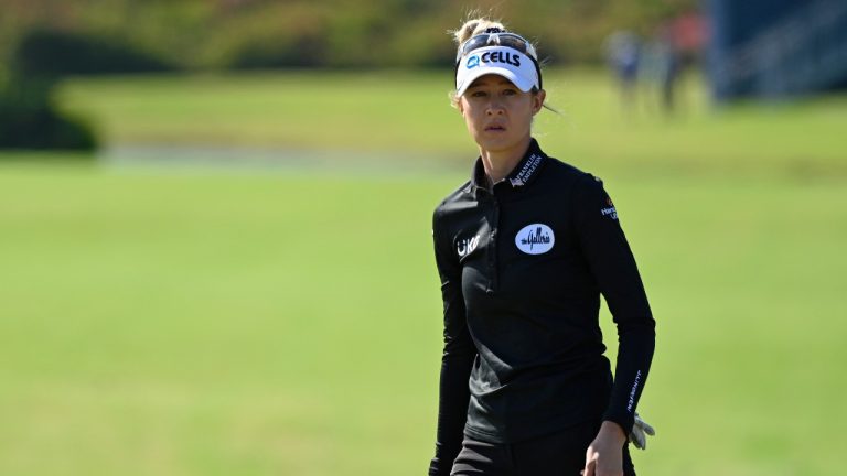 Nelly Korda walks to the first green during the final round of the LPGA Pelican Women's Championship golf tournament at Pelican Golf Club, Sunday, Nov. 14, 2021, in Belleair, Fla. (Steve Nesius/AP Photo) 
