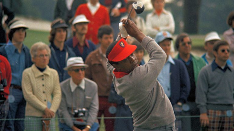 Lee Elder participates in the Masters Tournament at Augusta, Ga., May 9, 1975. (AP Photo/Lou Krasky, File) 