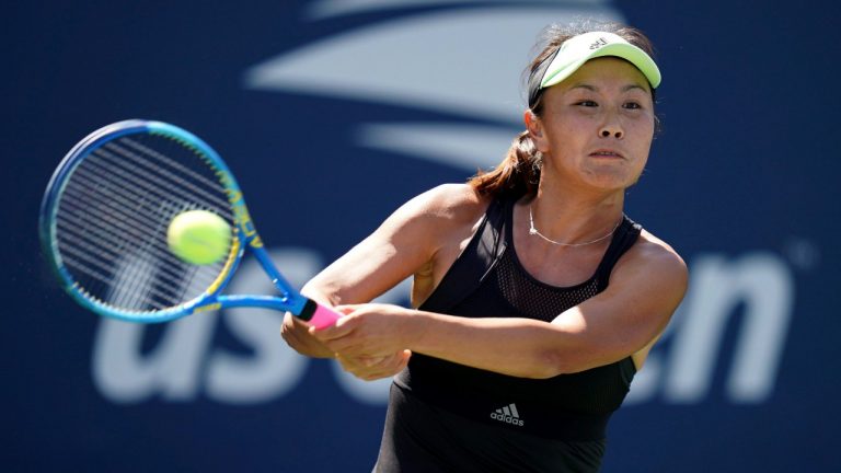 Peng Shuai, of China, returns a shot to Maria Sakkari, of Greece, during the second round of the US Open tennis championships Thursday, Aug. 29, 2019, in New York. (Michael Owens/AP) 