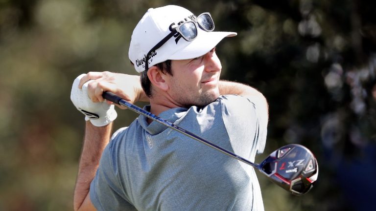 Martin Trainer tees off on the first hole during the second round of the Houston Open golf tournament Friday, Nov. 12, 2021, in Houston. (Michael Wyke/AP)