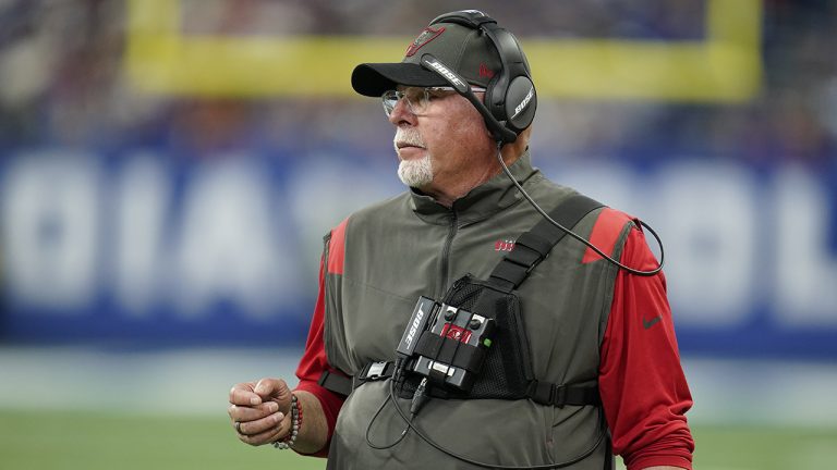 Tampa Bay Buccaneers head coach Bruce Arians looks on during the first half of an NFL football game against the Indianapolis Colts. (Michael Conroy/AP)