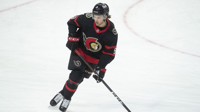 Ottawa Senators centre Josh Norris skates during warm up before playing the Ottawa Senators in NHL action. (Adrian Wyld/CP)