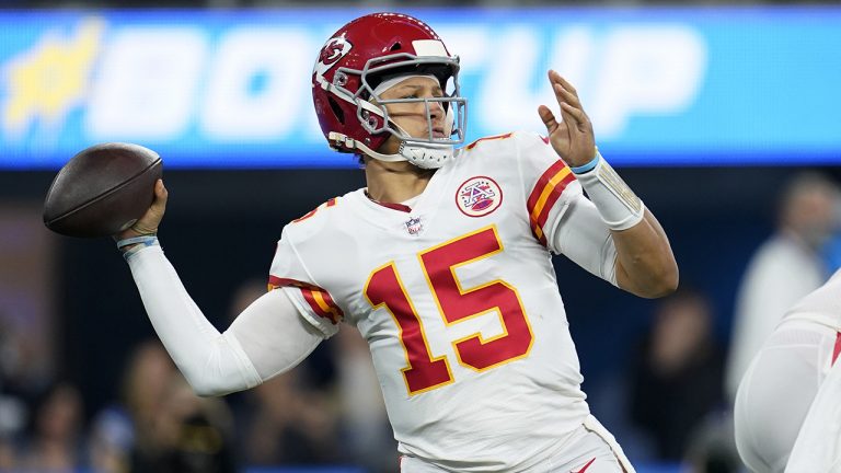 Kansas City Chiefs quarterback Patrick Mahomes throws a pass during the first half of an NFL football game against the Los Angeles Chargers. (Marcio Jose Sanchez/AP)