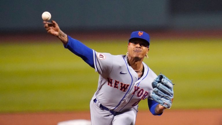 New York Mets starting pitcher Marcus Stroman delivers during the first inning of a baseball game against the Boston Red Sox at Fenway Park, Tuesday, Sept. 21, 2021, in Boston (Charles Krupa/AP).