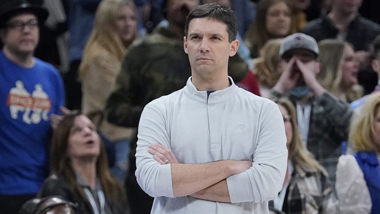 Oklahoma City Thunder head coach Mark Daigneault watches from the sideline in the second half of an NBA basketball game against the Los Angeles Clippers. (Sue Ogrocki/AP)