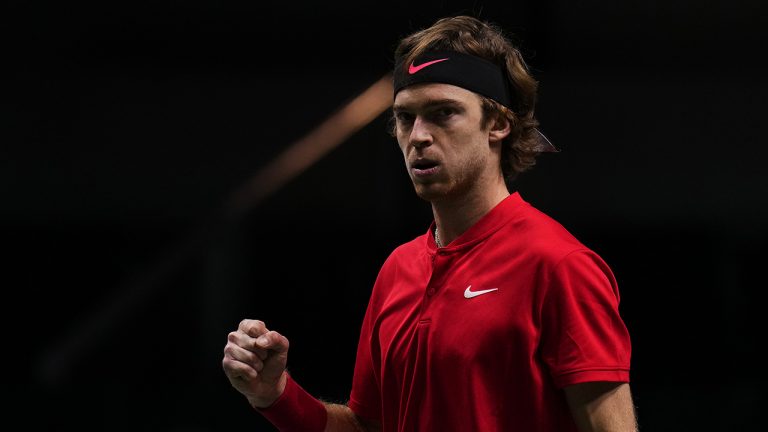 Andrey Rublev celebrates a point. (Manu Fernandez/AP)