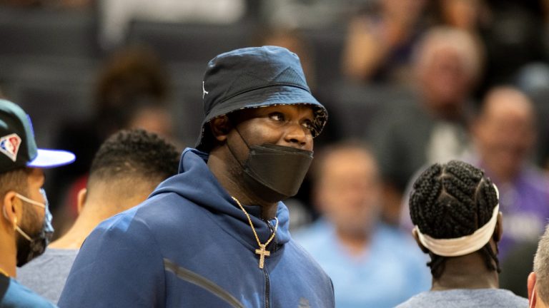 New Orleans Pelicans forward Zion Williamson stands during a timeout in the second half of the team's NBA basketball game against the Sacramento Kings in Sacramento, Calif., Wednesday, Nov. 3, 2021. The Kings won 112-99. (José Luis Villegas/AP) 