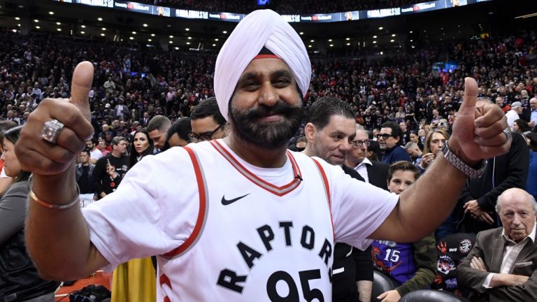 Toronto Raptors superfan Nav Bhatia checks out the action before Game 1 of the NBA Finals between the raptors and the Golden State Warriors in Toronto on Thursday, May 30, 2019. (Frank Gunn/CP)