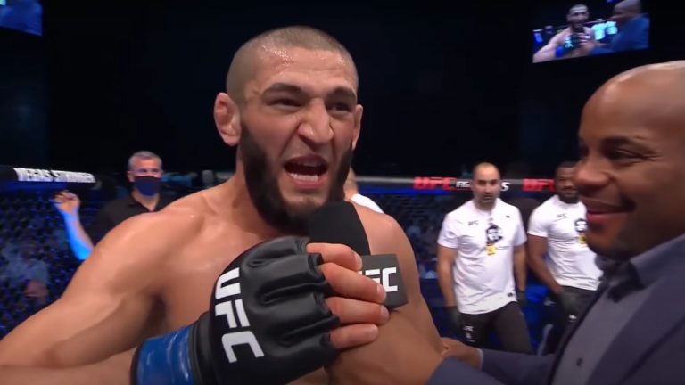 Rising UFC welterweight star Khamzat Chimaev interviewed after a victory. (YouTube/UFC)