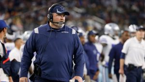 Dallas Cowboys head coach Mike McCarthy watches play against the Las Vegas Raiders in the first half of an NFL football game in Arlington, Texas, Thursday, Nov. 25, 2021. (Ron Jenkins/AP)Dallas Cowboys head coach Mike McCarthy watches play against the Las Vegas Raiders in the first half of an NFL football game in Arlington, Texas, Thursday, Nov. 25, 2021. (Ron Jenkins/AP)