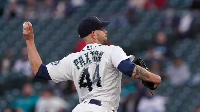 Seattle Mariners starting pitcher James Paxton throws to a Chicago White Sox batter during the first inning of a baseball game Tuesday, April 6, 2021, in Seattle. (Ted S. Warren/AP Photo) 
