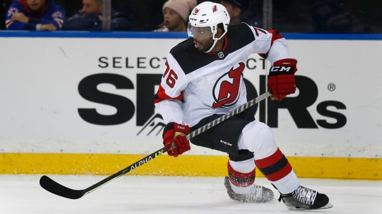 New Jersey Devils' P.K. Subban (76) looks for a pass during the first period of an NHL hockey game against the New York Rangers, Sunday, Nov. 14, 2021, in New York. (John Munson/AP)