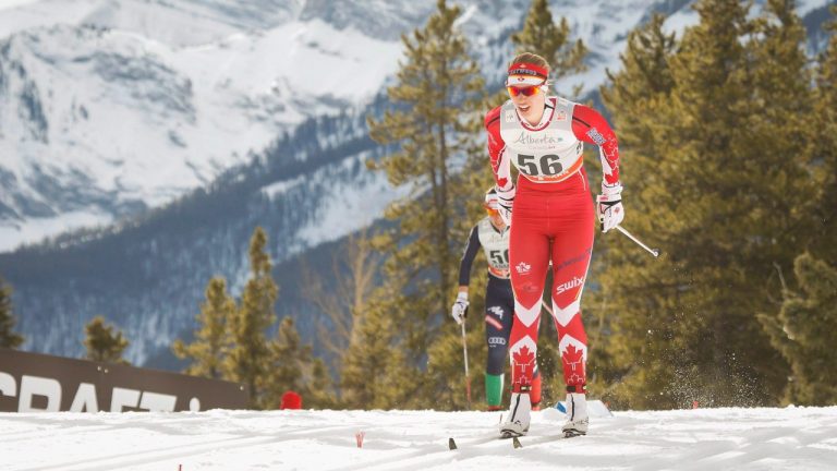 Canada's Dahria Beatty skis during World Cup cross country skiing women's sprints in Canmore, Alta., Tuesday, March 8, 2016. (Jeff McIntosh/THE CANADIAN PRESS) 
