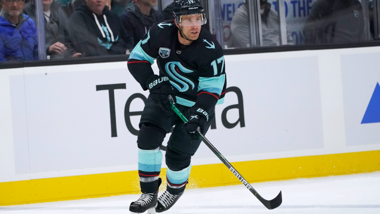 Seattle Kraken center Jaden Schwartz skates against the Minnesota Wild during the first period of an NHL hockey game, Saturday, Nov. 13, 2021, in Seattle. (AP/file) 