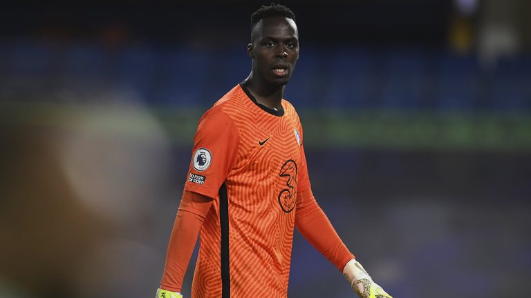 Chelsea's goalkeeper Edouard Mendy. (Glyn Kirk/Pool via AP)