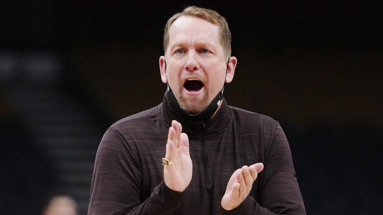 Toronto Raptors head coach Nick Nurse reacts during second half NBA basketball action against the Phoenix Suns in Toronto on Tuesday, January 11, 2022. (Frank Gunn/CP)