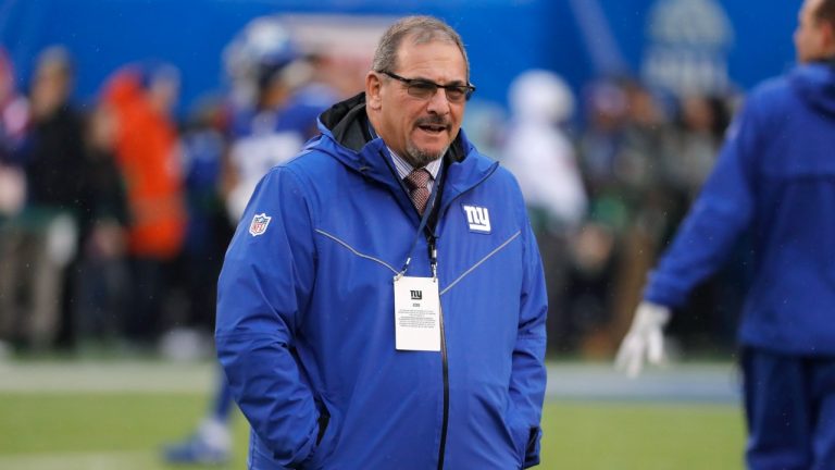 FILE - New York Giants general manager Dave Gettleman watches warm ups before an NFL football game against the Philadelphia Eagles, Sunday, Dec. 29, 2019, in East Rutherford, N.J. (Seth Wenig/AP) 