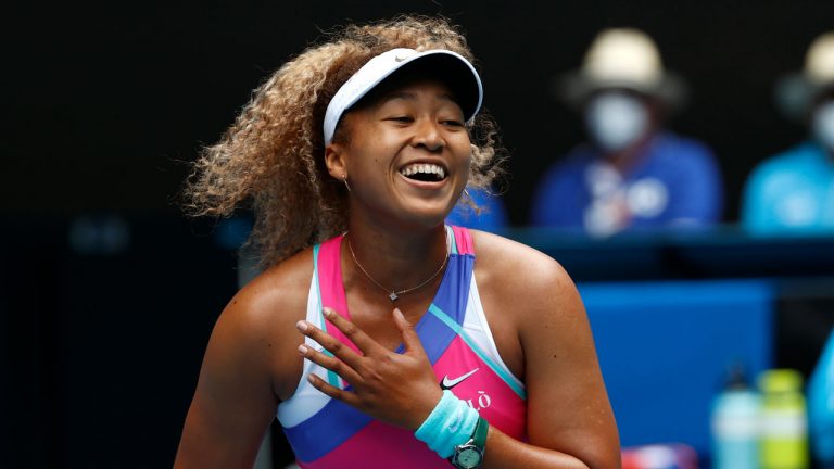 Naomi Osaka of Japan reacts during her first round match against Camila Osorio of Colombia at the Australian Open tennis championships in Melbourne. (Hamish Blair/AP) 