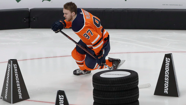 Edmonton Oilers' Connor McDavid skates during the Skills Competition, part of the NHL All-Star weekend, in San Jose, Calif., Friday, Jan. 25, 2019. (AP/file)