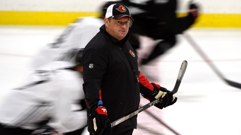 Ottawa Senators' head coach D.J. Smith leads the team's training camp in Ottawa, on Friday, Sept. 24, 2021. (CP/file)