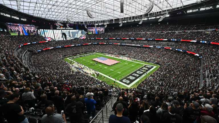 Fans fill Allegiant Stadium before an NFL game. (David Becker/AP)