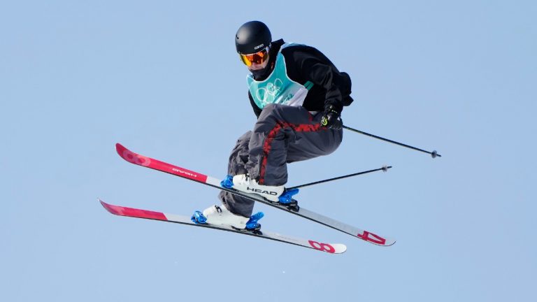 Canada's Evan McEachran competes during his second run of the men's freeski big air final at the 2022 Winter Olympics in Beijing on Wednesday, Feb. 9, 2022. (Paul Chiasson/CP)