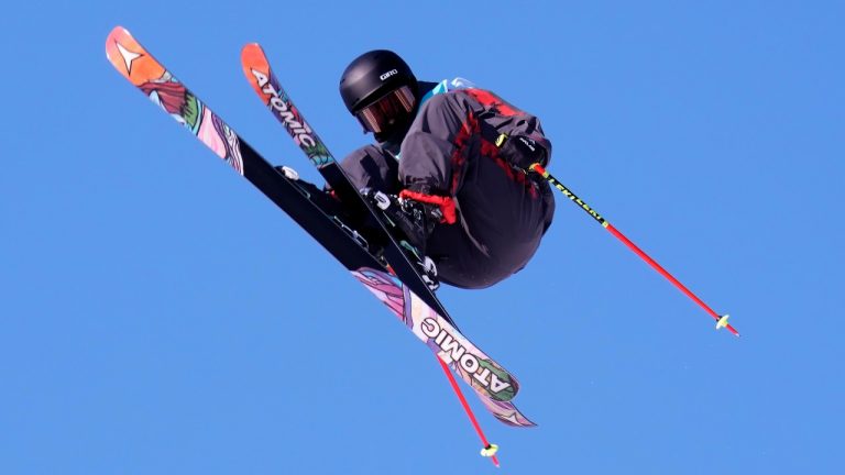 Canada's Megan Oldham competes in the freestyle ski big air competition at the Beijing Winter Olympic Games, in Zhangjiakou, China, Tuesday, Feb. 8, 2022. (Paul Chiasson/THE CANADIAN PRESS)