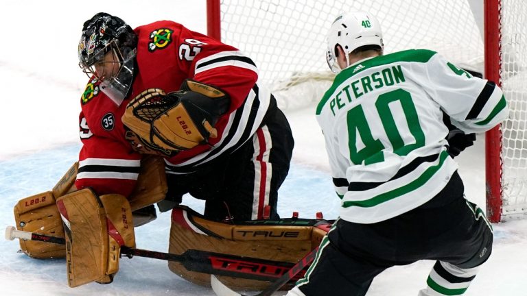 Dallas Stars center Jacob Peterson during a shootout. (AP Photo/Nam Y. Huh)