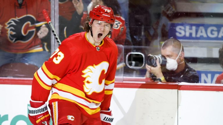 Calgary Flames forward Tyler Toffoli celebrates a goal against the Minnesota Wild on Feb. 26. (CP Photo)