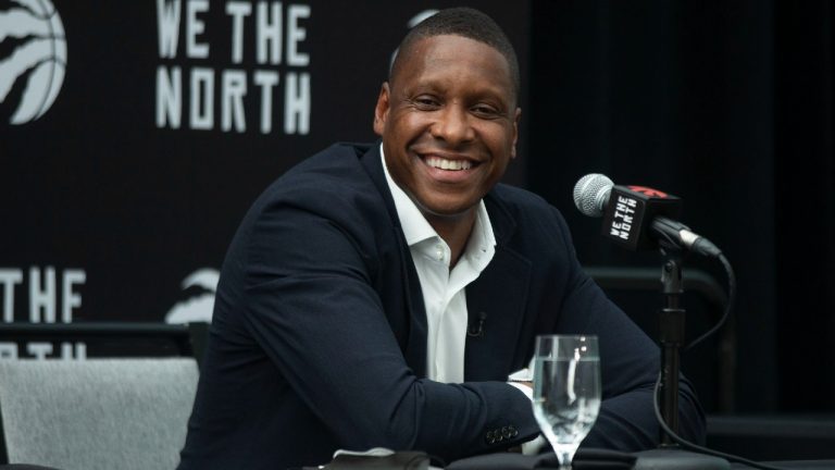 Toronto Raptors executive Masai Ujiri attends a press conference in Toronto on Wednesday, August 18, 2021. (CP)