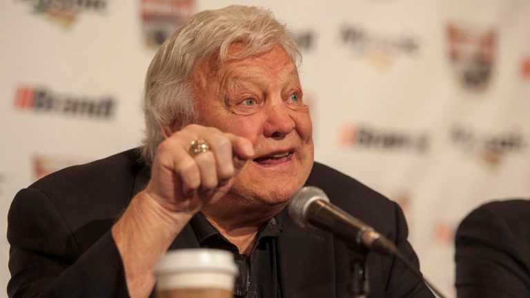 Bobby Hull speaks during a media event before a tribute to Gordie Howe in Saskatoon, Friday, February 6, 2015. (Liam Richards/CP) 